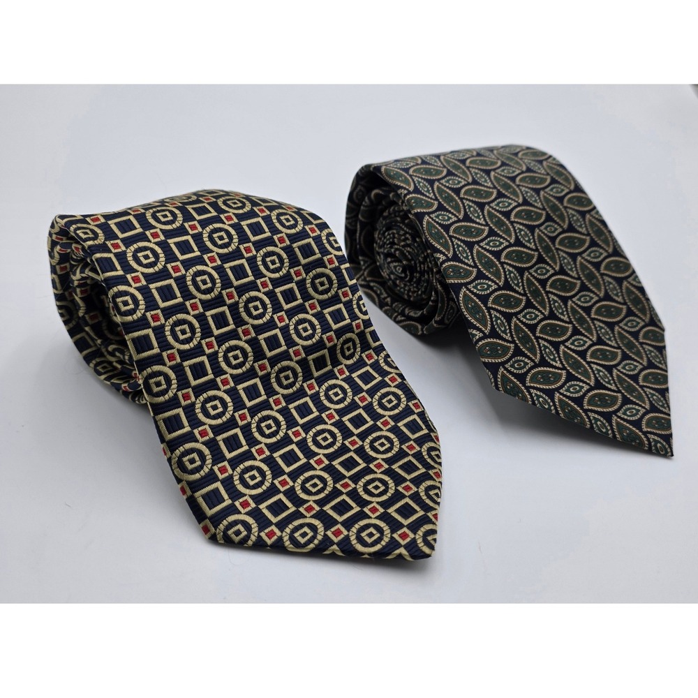Lot of 2 Jacques Estier Silk Neck Tie Geometric Pattern Men's Formal Wear Ties
